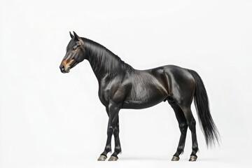 Mixed breed of Spanish and Arabian Full body horse, 8 years old, portrait standing against white background