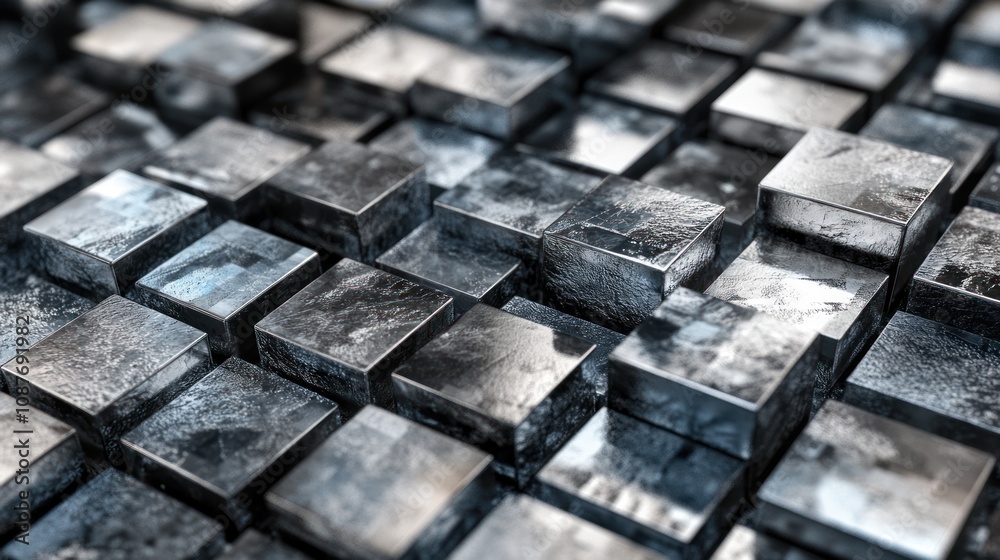 Poster Metallic Cubes Form a Textured Abstract Pattern