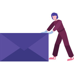 Man pushing letter mail envelope vector icon