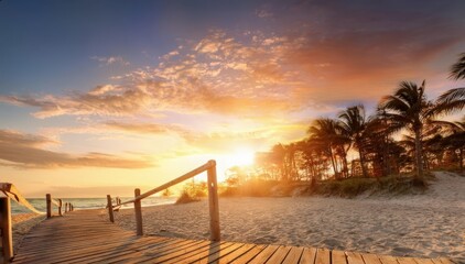 Fototapeta premium Sunsets of Serene beach sun tropical ocean