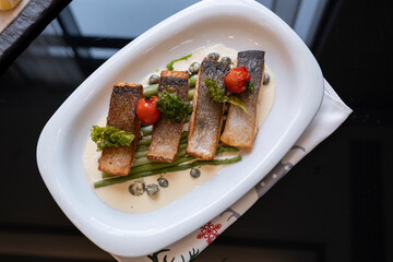 Oven baked salmon slices are ready to serve
