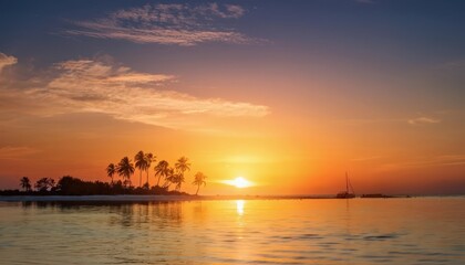 Fototapeta premium Sunsets of Serene beach sun tropical ocean