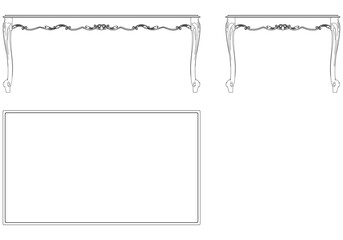 Dining table line art vector design. Ideal for coloring or design projects with front, side, and top views. Vintage retro style