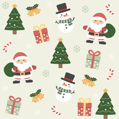 Merry Christmas and Happy New Year pattern with santa claus , snowman.