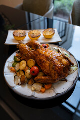 Christmas  cooked turkey is ready to serve