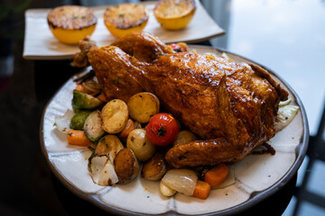 Christmas  cooked turkey is ready to serve