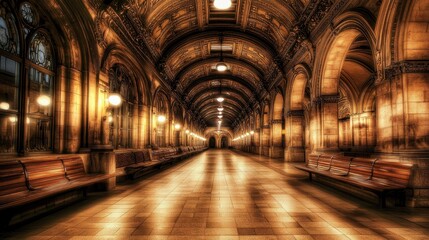 Elegant Corridor with Archways and Soft Lighting