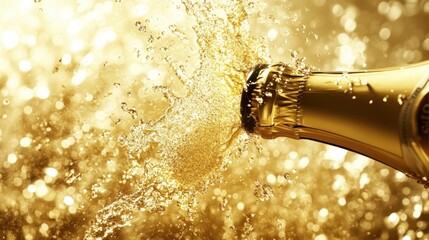 Sparkling Champagne Bottle with Golden Bubbles