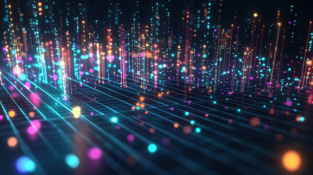 Futuristic 3D Scatter Plot Illustrating AI Innovation and Market Growth Across Sectors