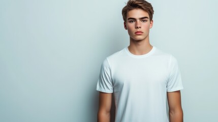 Obraz premium Young Man in White T-Shirt - Studio Portrait Photography