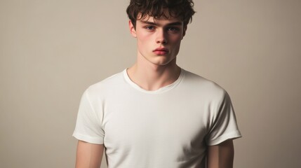 Obraz premium Portrait of a Young Man in a White T-Shirt