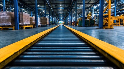 handling on conveyor belt airport and baggage. A vintage orange suitcase rests on a conveyor belt, showcasing a blend of metal and leather textures in a dimly lit environment.