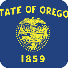 Button shaped printable vector flag of the United States of America federal state of OREGON