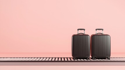 handling on conveyor belt airport and baggage. A vintage orange suitcase rests on a conveyor belt,...