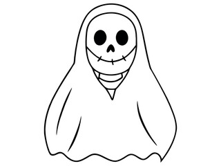 Smiling halloween skeleton line art vector illustration