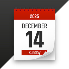 Date 14 December 2025 year realistic calendar day page design