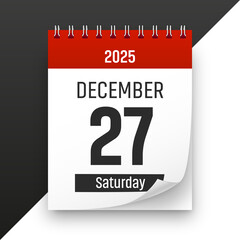 Date 27 December 2025 year realistic calendar day page design