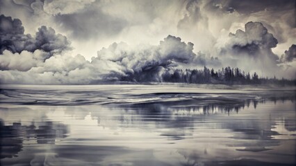 Fototapeta premium Stormy Lake Landscape Cloudscape Reflection, Digital Painting, Atmospheric, Nature, Landscape Photography Digital art, Clouds