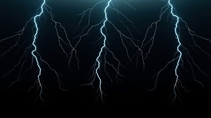 Multiple streaks of jagged blue lightning bolts against a dark sky, showcasing a dramatic and intense natural phenomenon with vivid electric discharges.