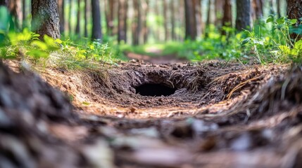 Obraz premium Burrow in a Peaceful Forest Pathway