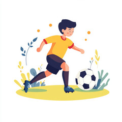 Obraz premium boy joyfully playing soccer on grassy field