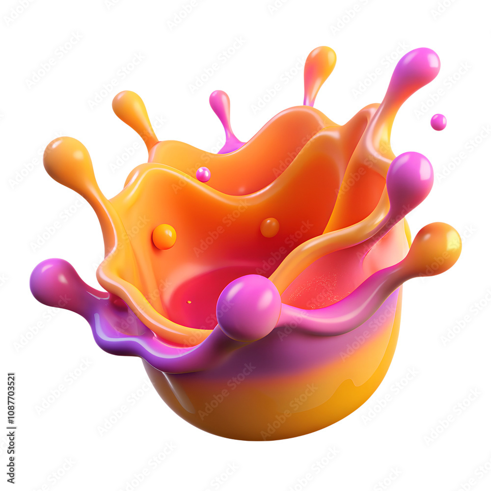 Poster 3d splash of juice or holographic colored liquid. abstract colorful wave flowing isolated