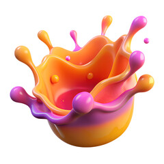 3D splash of juice or holographic colored liquid. Abstract colorful wave flowing isolated