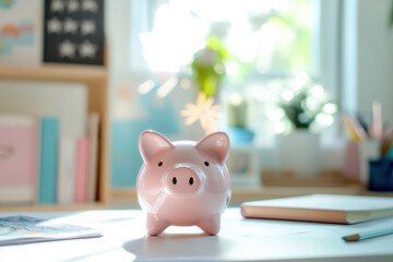 Star-Shaped Piggy Bank on Desk for Saving and Personal Development Inspiration