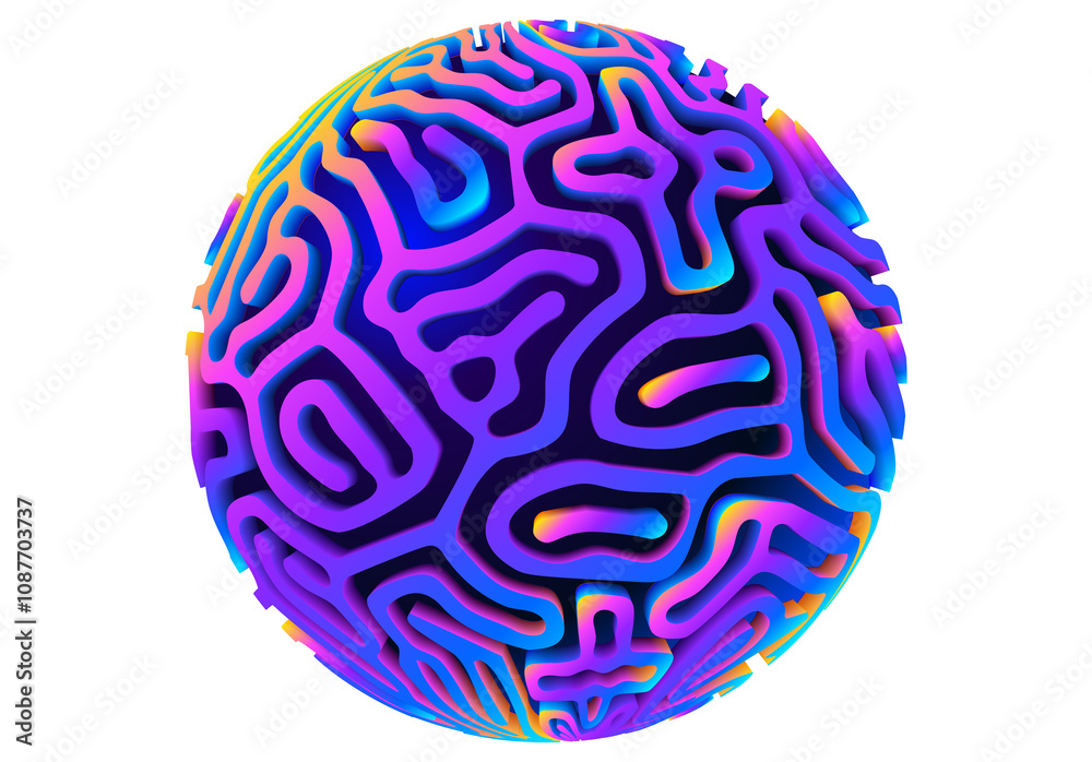 Aufkleber 3d orb shape with algorithmic pattern and holographic color gradient. Scientific 3D ball concept