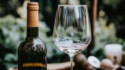 Elegant Wine Bottle and Glass in Natural Setting