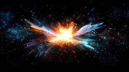 An explosion of luminous shapes and particles expanding outward from the center, representing the dynamic process of brainstorming.