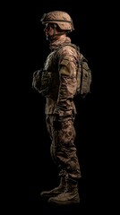 Fototapeta premium Military Soldier in Camouflage Uniform and Helmet