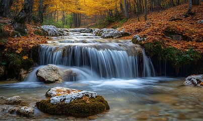 Obraz premium Amazing waterfall in colorful autumn forest 