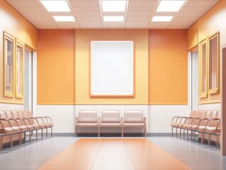 Fototapeta premium Modern Waiting Area With Blank Advertisement Poster