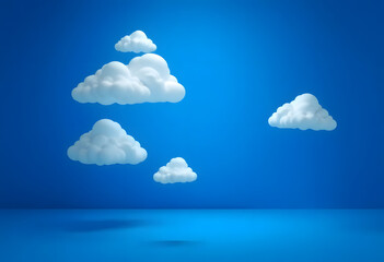 blue background with white clouds flying. 3d render
