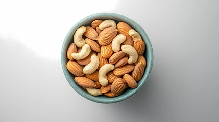 Healthy snack background with mixed nuts, perfect for stock imagery highlighting nutrition, food packaging, organic snacks, or dietary content.