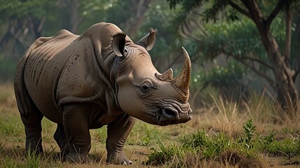 Naklejka premium Greater One-horned Rhinoceros, Royal Bardia National Park, Nepal