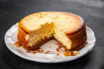 cheesecake tart sweet cheese baking tart fromage fresh tasty food dish gourmet food background on the table rustic food top view copy space