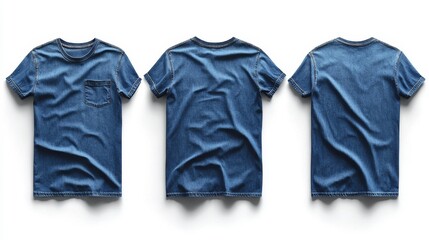 Denim T-Shirt Mockup Front Side Back Views. Generative AI