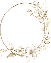 Simple line art a circular frame made of leaves and flowers a simple design a white background clipart
