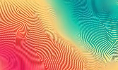 Retro grainy gradient background noise texture effect summer poster design orange teal green pink abstract wave pattern, Generative AI