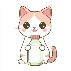 Cute cat holding milk bottle illustration