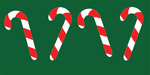 christmas candy canes on green isolated background. vector illustration