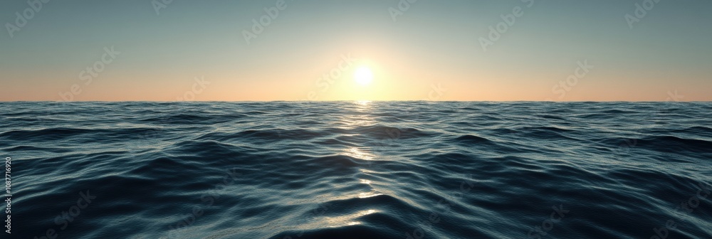 Aufkleber a warm sunset casts golden light over the vast ocean, creating a peaceful atmosphere with gentle rip