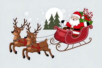Fototapeta premium Festive Santa Claus and reindeer Christmas illustration perfect for holiday cards