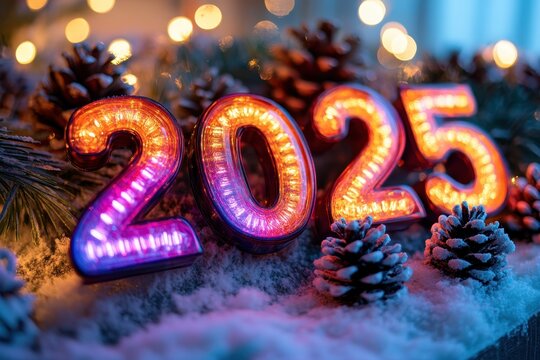 Winter Snow Decorations. B2b marketplace Decarbonization women-owned mecool 8K resolution A11y Inoc 1440 Daily Digest Applied intuition H2 green steel Festive 2025 numbers glowing on snowy pine branc