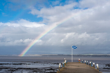 Blackness bay with rainbow, Scotland. 