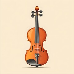 Fototapeta premium Vectorized flat illustration of a classical music instrument, a violin, on a beige background, in a cartoon style with simple lines and color blocks, a clean minimalist design, a 2D graphic. Vector il