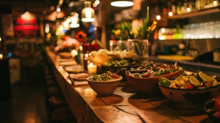 Fototapeta premium A mouthwatering burrito bar featuring options like carne asada, adobo chicken