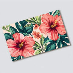 business card with flowers green and pink